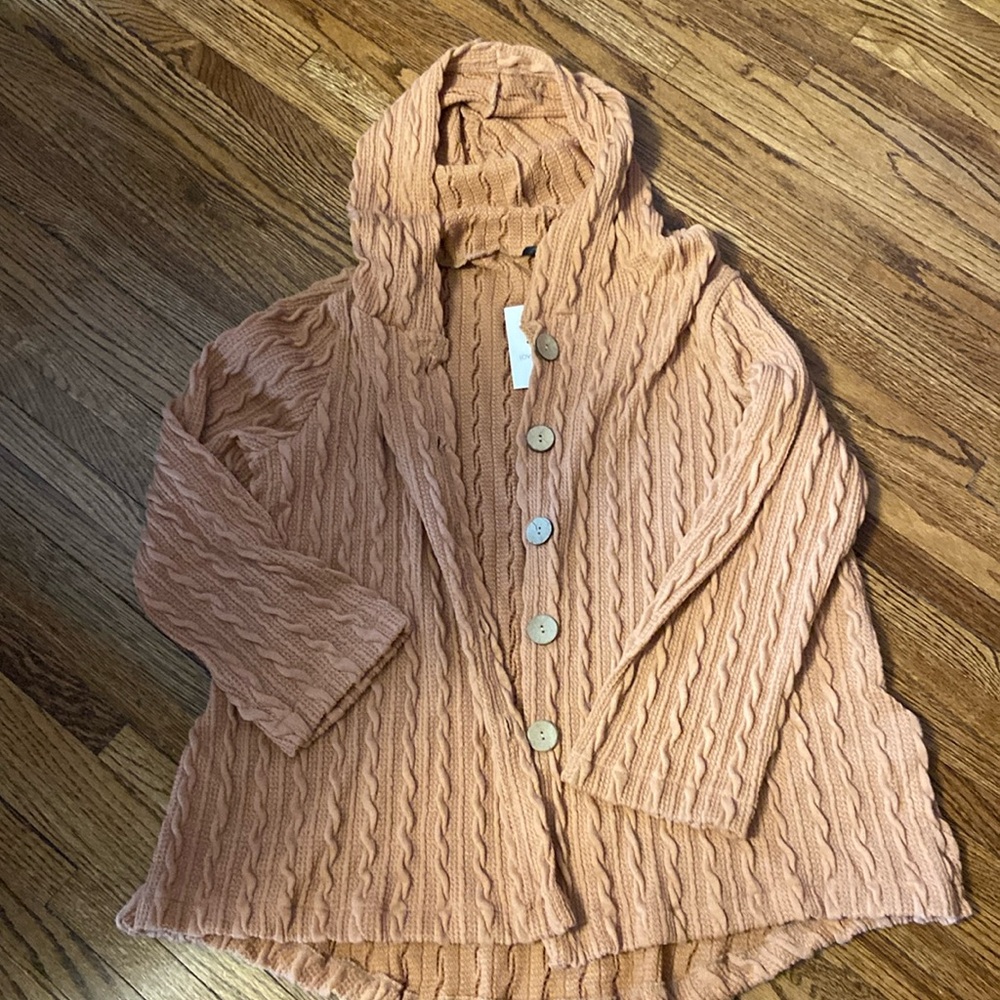 Women’s button down hooded sweater.